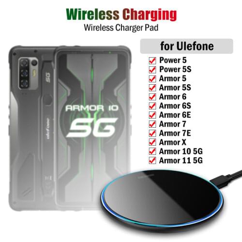 Qi 10W Fast Wireless Charging for Ulefone Armor 5 5S 6 6S 6E 7 7E X 10 5G Power 5 5S Rugged Phone Wireless Charger Pad Breathing
