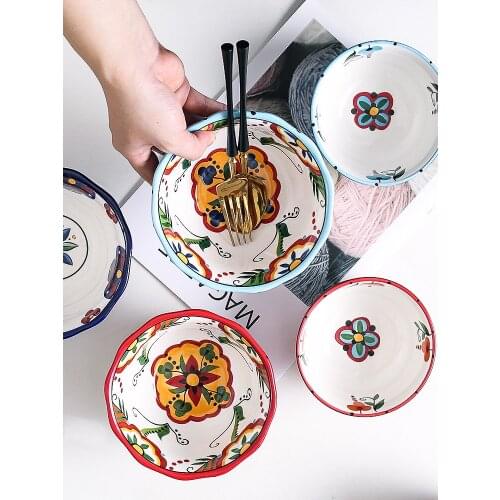 Bohemian hand-painted bowl ceramic rice bowl household bowl fruit salad bowl ceramic bowl