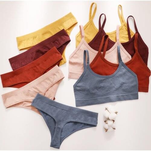 Women Seamless Bra And Thong U Back Crop Top Brassiere Female G-String Wirefree Underwear Sexy Bra Unlined Lingerie Set