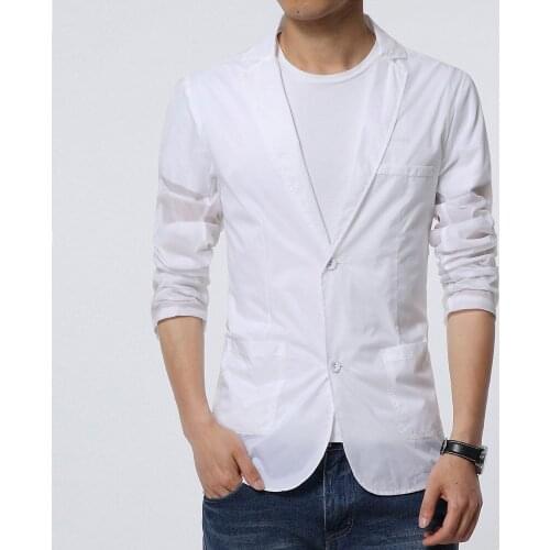 Summer Mens White Thin Blazers Jacket Sunscreen Slim Fit Single Breasted Coat Plus Size S-6XL S29