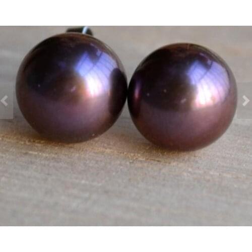 Favorite Real Pearl Earrings AA 9MM Black Natural Freshwater Pearl Earrings S925 Silver Stud Jewelry Charming Women Gift