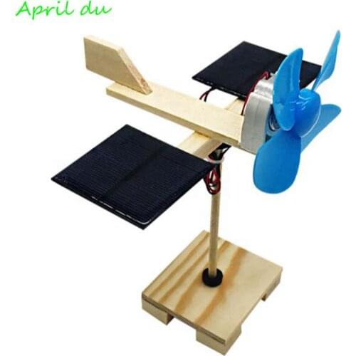 April Du DIY solar small electric fan model aircraft dual power hand-assembled Children Creative Kid Scientific Toys