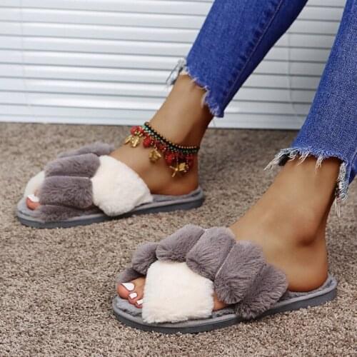 Fur Slippers 2021 Winter Women Slippers Faux Fur Warm Shoes Woman Slip on Flats Female Slides Indoor Ladies Furry Slippers