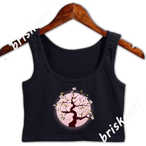 Cute Pink Moon Sakura Flowers Tokyo Japanese Crop Top Crop Top Spring Normal Plus Size 3xl Graphic Girl Solid Color Fit Vest