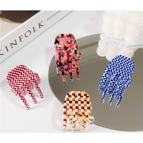 New Ins Acetate Mini Hair Claw Checkered Plaid Grid Geometric Clawclip Small Size Hair Clamps Grab Women Hair Accessories