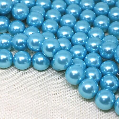 Fashion women charms sky blue imitation shell pearl round loose beads fit diy necklace jewelry making 4-14mm 15inch B1616