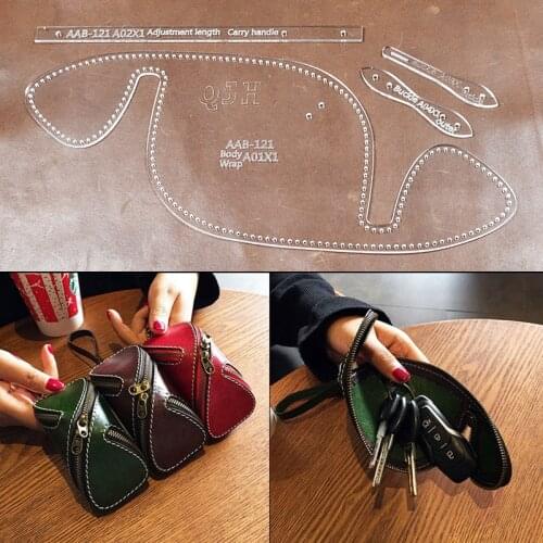 Fashion Clear Acrylic Key Case Pattern Sewing Stencil Leather Craft DIY Making Tool Supplies Small Wallet Bag Templates
