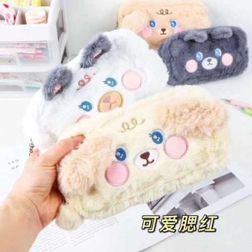 Soft Plush Pencil Bag Girl Pencil Cases Make Up Bags Cute Cartoon Kawaii Stationery Storage Box Office School Supplies