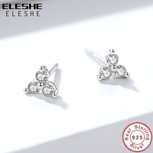 Original 100% 925 Sterling Silver Crystal CZ Triangle Stud Earrings for Women Female Trendy Party Jewelry Gift