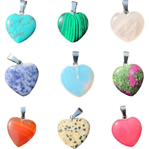 Natural Heart Necklaces & Pendants for Lover Pink Crystal Pendants Natural Gem Stone Quartz Healing Necklace Charm Jewelry