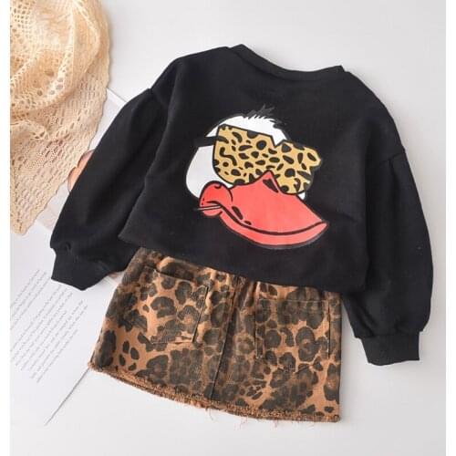 Girls Cartoon Dress New Autumn Princess Dress Lovely Top and Leopard Skirt 2pcs Suit Outfits Cute Kids Children Clothing 3 7Y