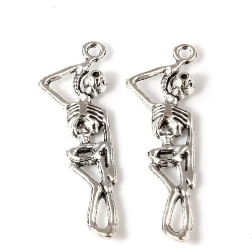 20 Pcs/ Lot SUICIDE HANGING SKELETON Charm Pendants Zinc Alloy DIY Accessories Fit Bracelets Necklace Earrings 12x43mm