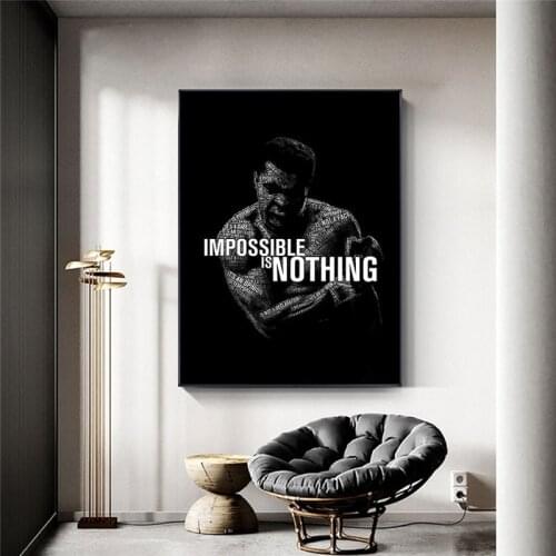 Impossible Is Nothing Inspiration Quote Poster and Print Boxing King Wall Art Canvas Painting Pictures for Home Wall Decoration