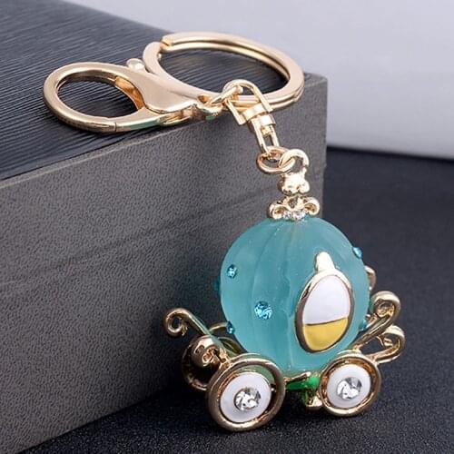 Lovely Cinderella Pumpkin Carriage Car Creative Crystal Keyring Charm Pendant Purse Bag Car Keychain Key Chains Key Ring