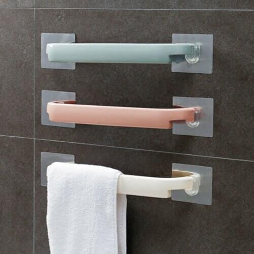 White Self Adhesive Wall Mounted Bathroom Towel Bar Shelf Rack Holder Toilet Hanging Hanger Nail-free Storage Racks