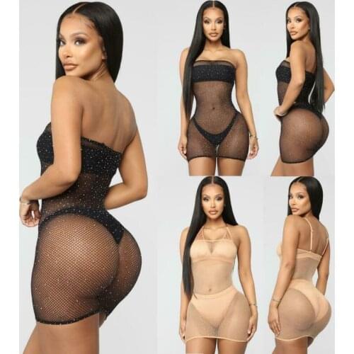 Sexy Womens Sheer Mesh Strapless See-through Bikini Cover Up Fishnet Summer Beach Dress Bathing Short Mini Dress