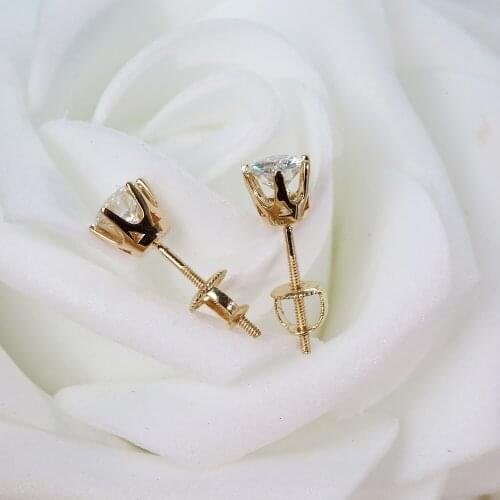 Moissanite Earrings 5mm 1ctw Stud Earrings Solid 18K Yellow Gold Classic Lab Diamond 4 Prong Earrings For Women