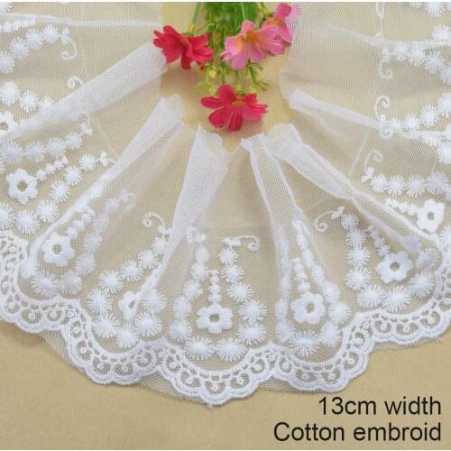 14.5cm width white lace cotton embroidery lace french lace ribbon fabric guipure diy trims warp knitting sewing Accessories#2949