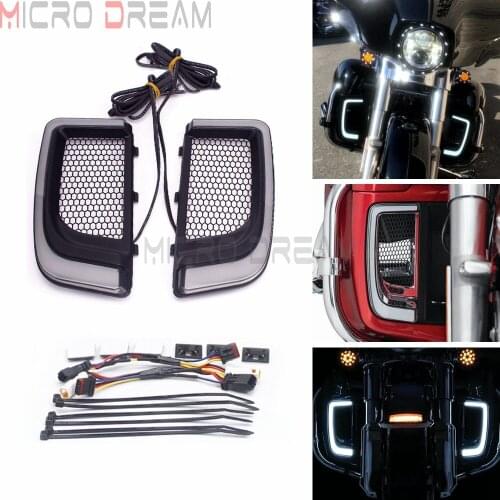 For Harley Touring LED Fairing Lower Grills Amber/White Lighting Lamp for Electra Glide 2014-2020 FLTRK FLTRU Street Road Glide