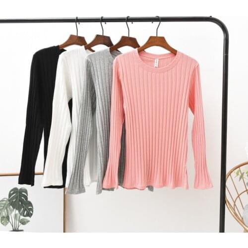 Women Sweater Pullover Basic Rib Knitted Cotton Tops Solid Crew Neck Essential Jumper Long Sleeve Sweaters