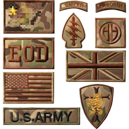 UK Tactical Patches 3D Embroidered Bag Stickers Camouflage Sniper Airborne US England Flag EOD Seal Army Badges Cloth Appliques