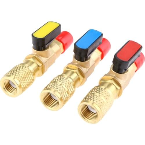 Yetaha 3Pcs Straight And Manual Shut-off Valve 1/4" SAE Male 5/16" SAE Female for R22 R12 R410a Charging Hoses Refrigerant Tool