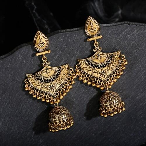 Vintage Classical Gold Geometry Shape Bollywood Earrings For Women Gypsy Boho Ethnic Bells Earrings Palace серьги
