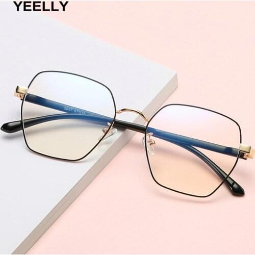 Anti Blue Light Glasses Women Vintage Flat Mirror TR Frame Anti Blu Ray Computer Gaming Goggle Polygon Metal Men 2957 Unisex