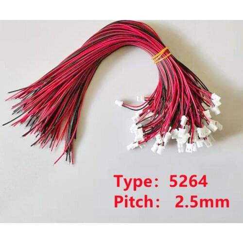 100PCS 5264 terminal line spacing 2.5mm 2P electronic wire 26awg Single head color connection wire 300MM