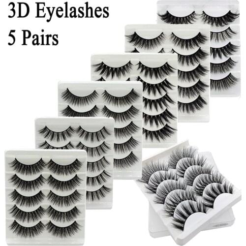 5Pairs 3D Mink Eyelashes False Lashes Natural Handmade Volume Soft Eye Lashe Fake Eyelash Extension Makeup Make Up Tools