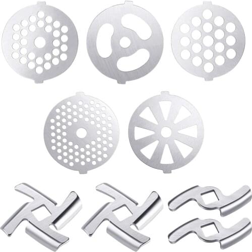 9 Pcs Meat Grinder Blades Meat Grinder Plate Discs Stainless Steel Food Grinder Accessories for Size 5 Stand Mixer and Meat Grin