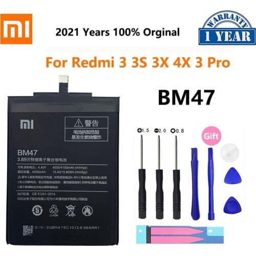 Xiao Mi Original Phone Battery BM47 High Quality Full 4000mAh Replacement Battery For Xiaomi Redmi 3 3Pro 3S 3X 4X + Free Tools