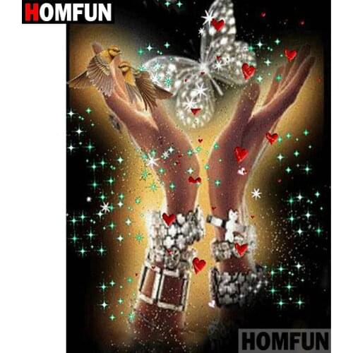 HOMFUN 5D DIY Diamond Painting Full Square/Round Drill "Hand butterfly" 3D Embroidery Cross Stitch gift Home Decor A00357