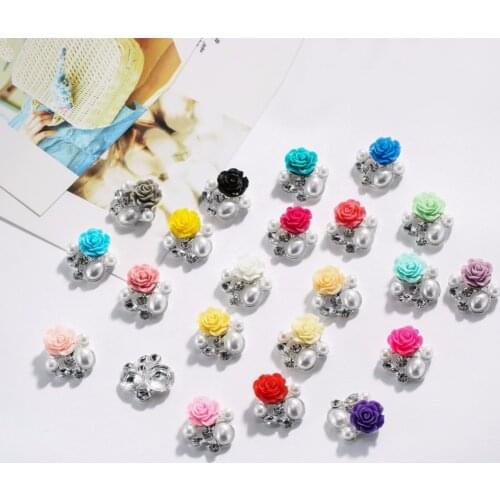 Free shipping 26mm pearl rhinestone button with resin flower flatback can choose colors 50PCS/LOT(BTN-5706)