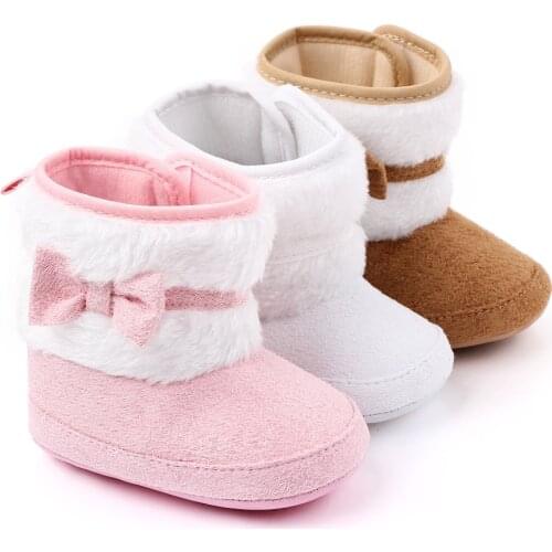 Baby 0-12M Warm Newborn Infant Baby Girls Boots Plush Bow Princess Baby Girls Ankle Snow Boots Winter Toddler Baby Shoes