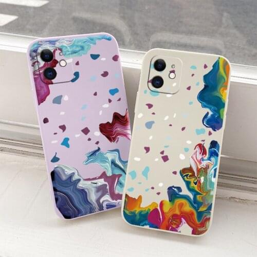 Oil Painting Color Block Case For iPhone 12 Pro Max Mini 11 Pro Max Soft Phone Cover For X XR XS MAX SE2020 8 7 6 6S Plus Case