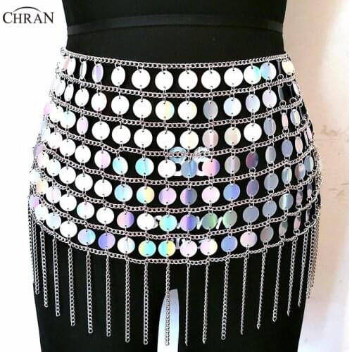 Chran Holographic Sequin Bead Belly Waist Chain Sexy Mini Skirt Women Necklace Bikini Wear Party Dress Festival Body Jewelry