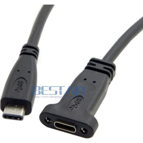 20CM 0.2M USB-C USB 3.1 Type C Male to Female Duplex audio and video Extension Data Cable type-c with Panel Mount Screw Hole