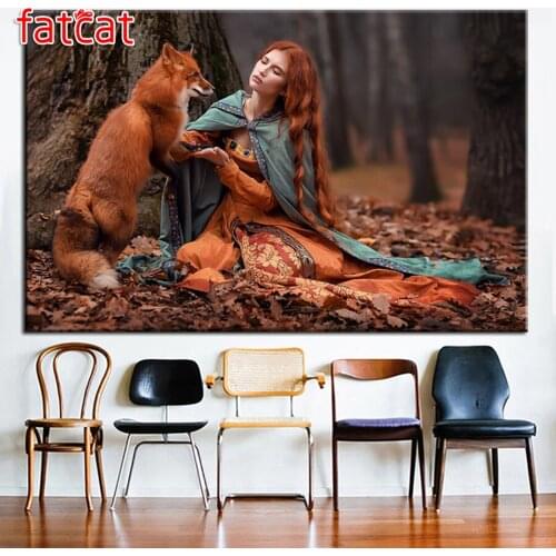 FATCAT Woman love fox 5D DIY Diamond Painting Full Diamond Embroidery Cross Stitch kit Mosaic needlework Art home decor AE2841