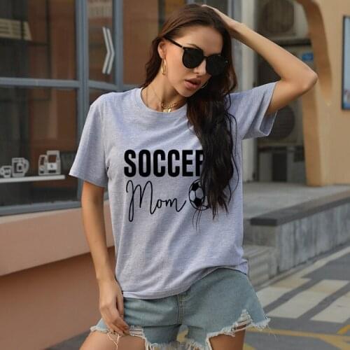 Soccer Mom Letters Printed Football Game Day Hot Sale Short Sleeve T-Shirt Summer Womens Cotton Gym Casual O-neck Tee