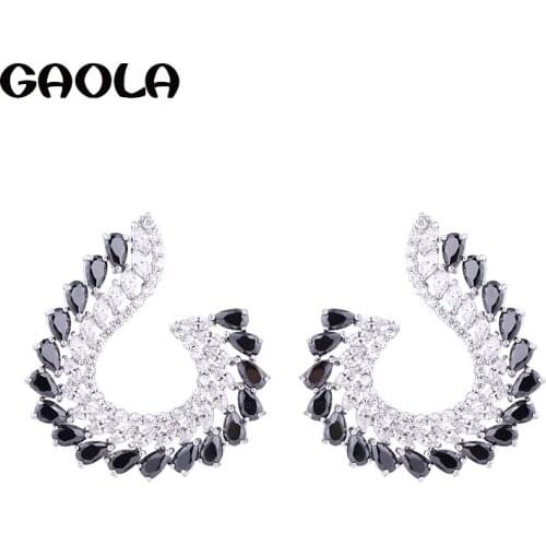 GAOLA Black and Clear Zirconia 2017 New Fashion CZ Stud Earrings Crystal Brand Earrings for Women and Girl GLE6651