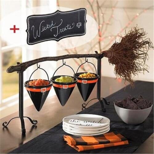 Halloween Witch Hat Snack Bowl Stand Home Party Witch Hat Snack Bowl Shelf Decoration Device Adorable Broomstick SnackBowl Stand