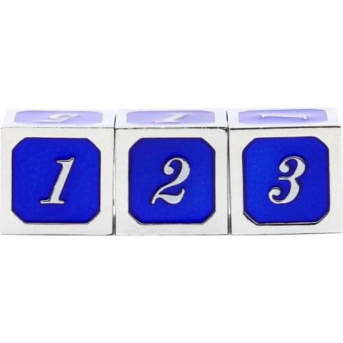 Haxtec Metal D6 Dice 3 Pack Silver Navy Blue Metal Die DND Dice RPG