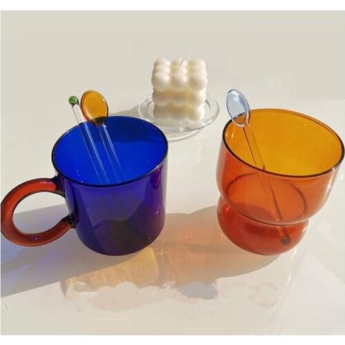 Classical Colorful Transparent Glass Mugs Milk mug Yogurt Tea office Cups Drinkware the Best birthday Gift for Friends