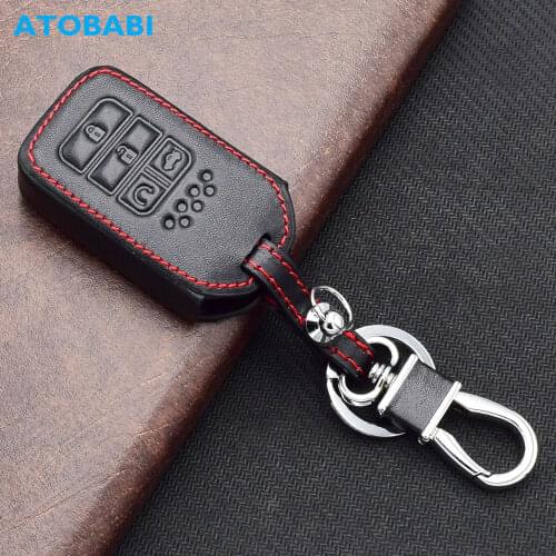 ATOBABI Leather Car Key Case For Honda Civic 2017 Accord Pilot III 2018 2019 4 Buttons Smart Remote Control Fobs Protector Cover