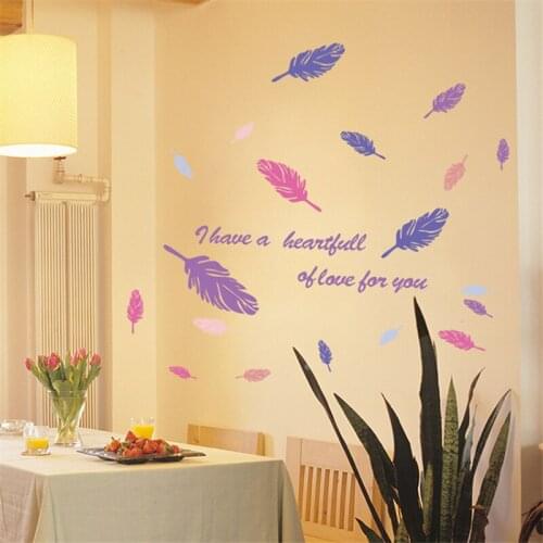 Colorful Feather love Wall Stickers Home Decor Art Decal Wall Stickers for Kids Room Living Room Decorating Mural Decoration