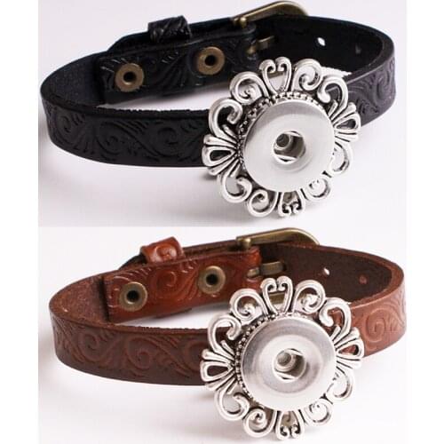 Hot sale Vintage Bohemia Top genuine leather 18mm snap button jewelry bracelet good quality TP663