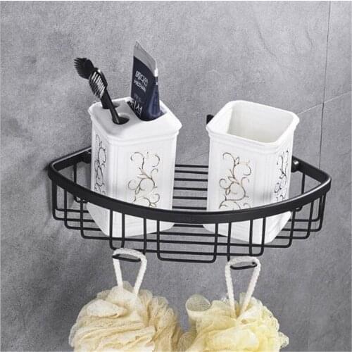 LIUYUE Bathroom Shelf Stainless Steel Black Shower Shampoo Basket Shelf Cosmetic Shelves Wall Corner Rack Storage Shelf Hooks