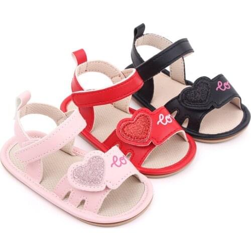 2021 New Baby Girls Princess Shoes Lovely Heart Toddler Summer Shoes Rubber Sole Infants PU First Walkers