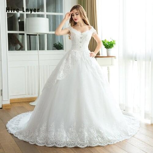 Hire Lnyer Custom Made Vestido De Novia Appliques Beading Crystal Sequin Bridal Ball Gown Wedding Dresses With Chapel Train